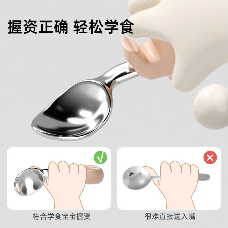 Thìa dĩa tập xúc cho bé chất liệu inox không rỉ