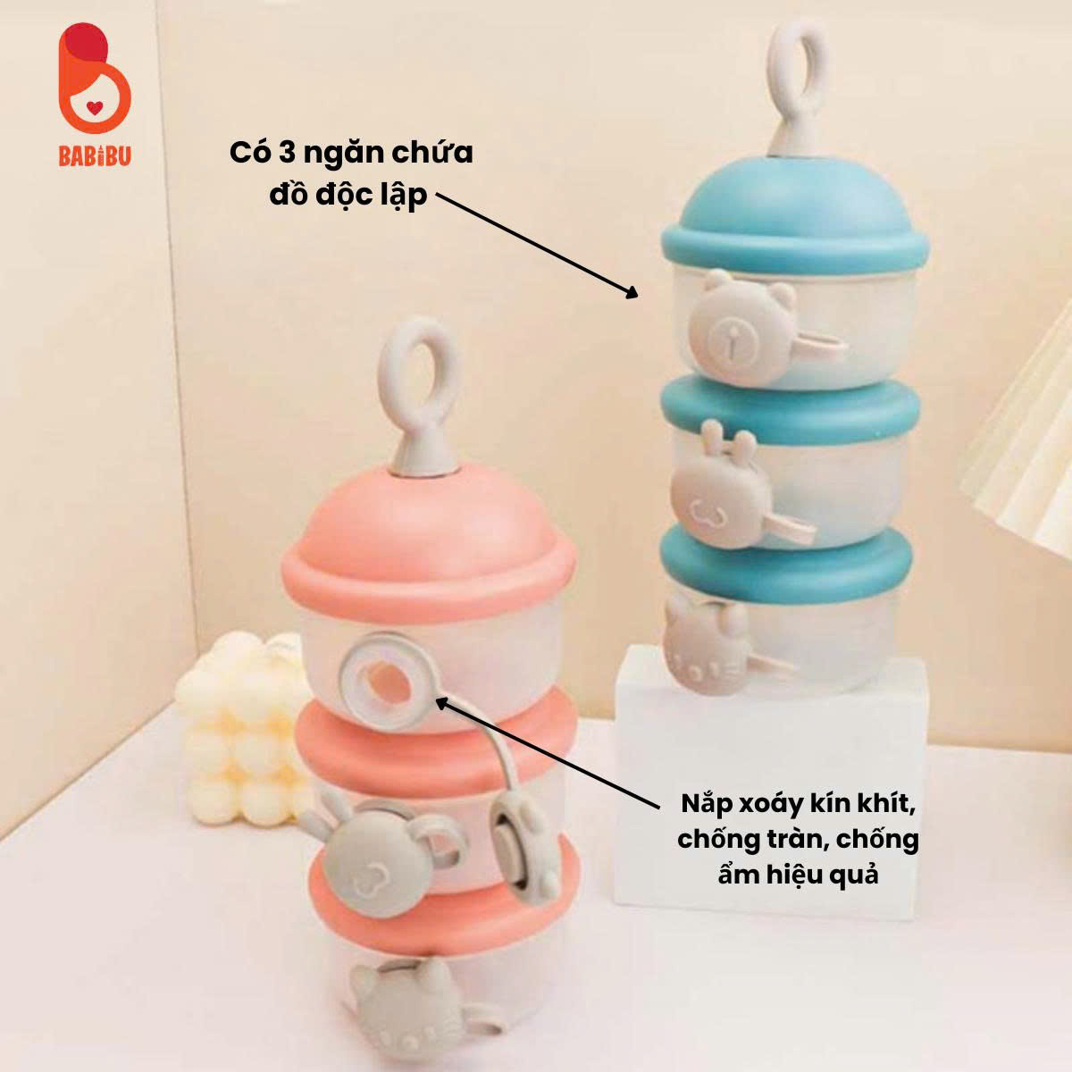 Hộp đựng sữa bột, hộp chia thức ăn 3 tầng