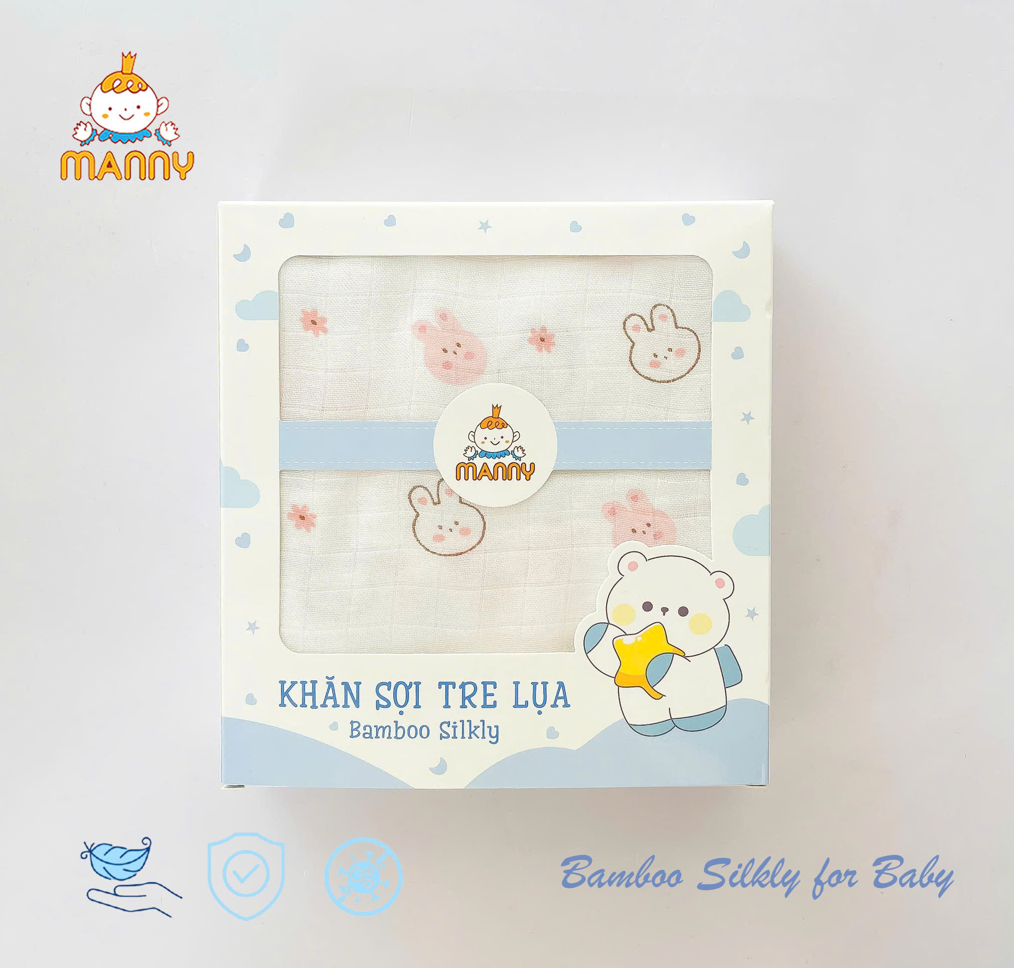 Hộp khăn tắm sợi tre lụa Manny 2 lớp cao cấp 100x100cm 16 hop khan tam soi tre lua manny 2 lop cao cap 100x100cm 2