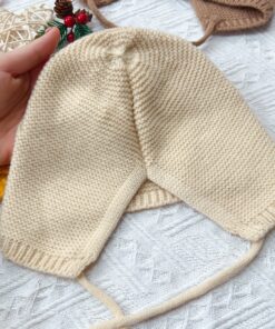 Mũ len tai gấu có dây buộc