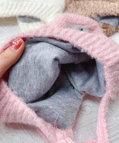 Mũ len ếch lót nỉ buộc dây